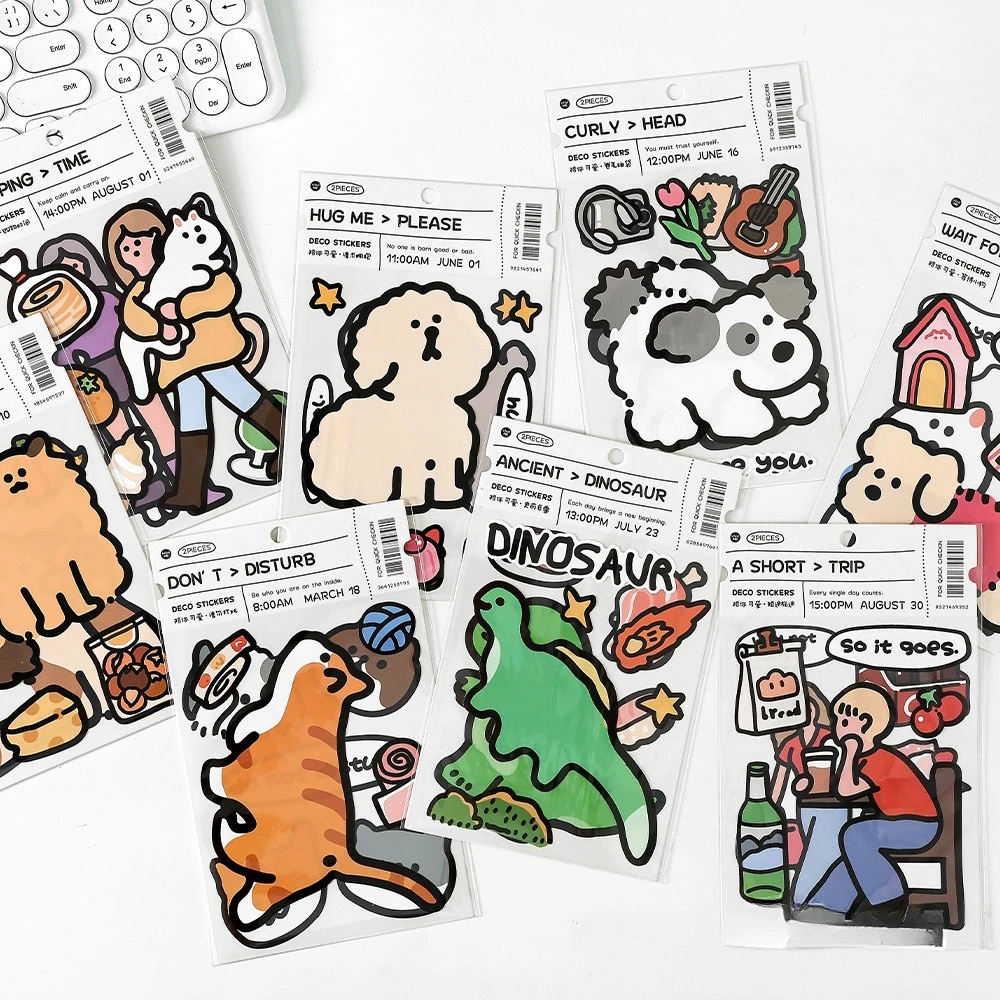 2Sheets/pack Stay Cute Series Synthetic Paper Sticker - Cartoon Adhesive Stickers for Scrapbooking Decoration DIY Craft Supplies