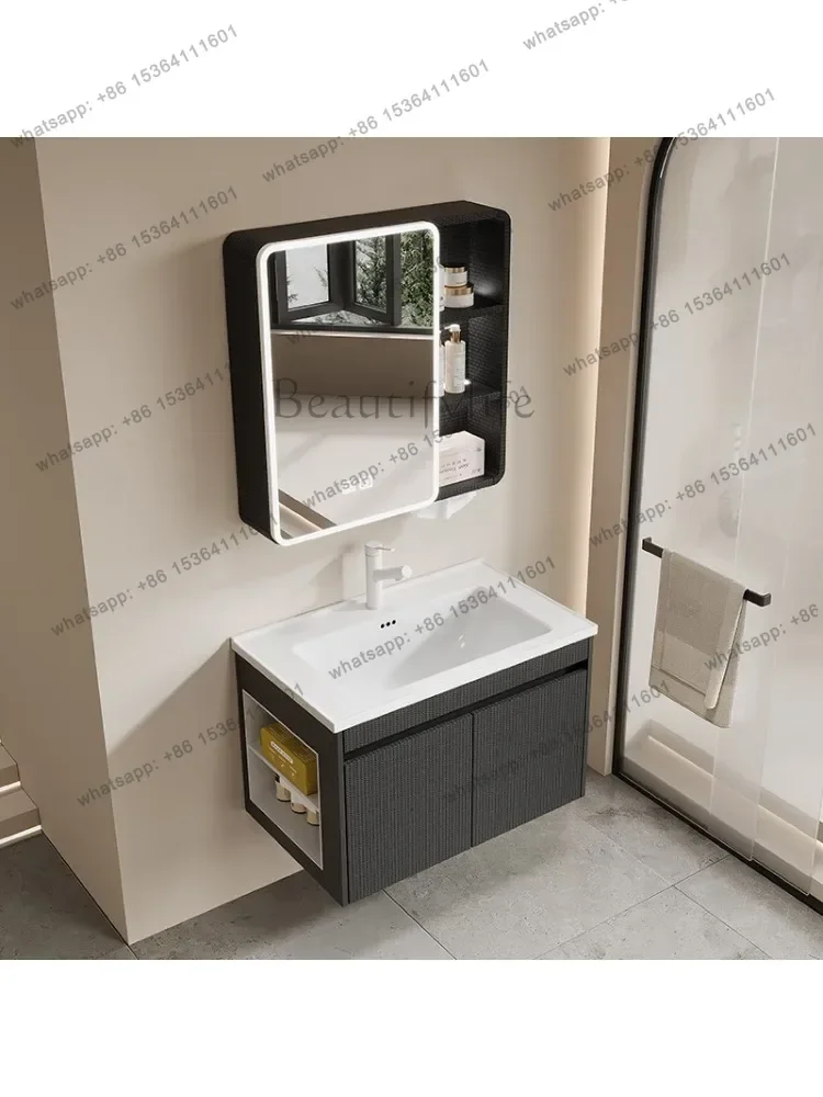 Small apartment thickened space aluminum honeycomb bathroom cabinet with side storage ceramic integrated