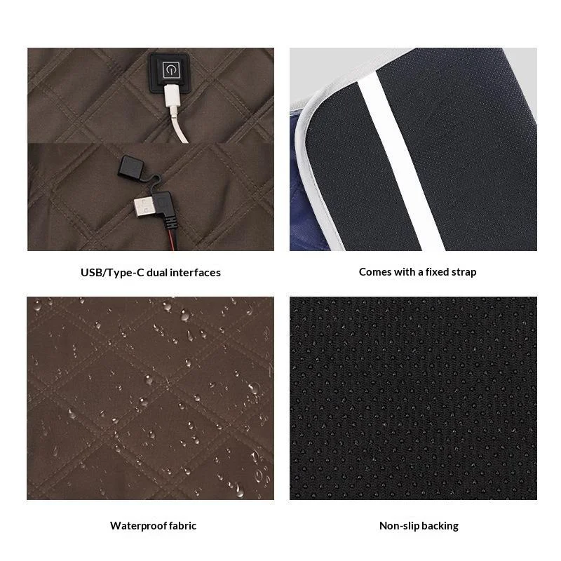 4 Heated Areas Camping Chair Heated Mat USB/Type-C Rechargeable 3 Speed Adjustable Smart Temperature Control Winter Warm Pads