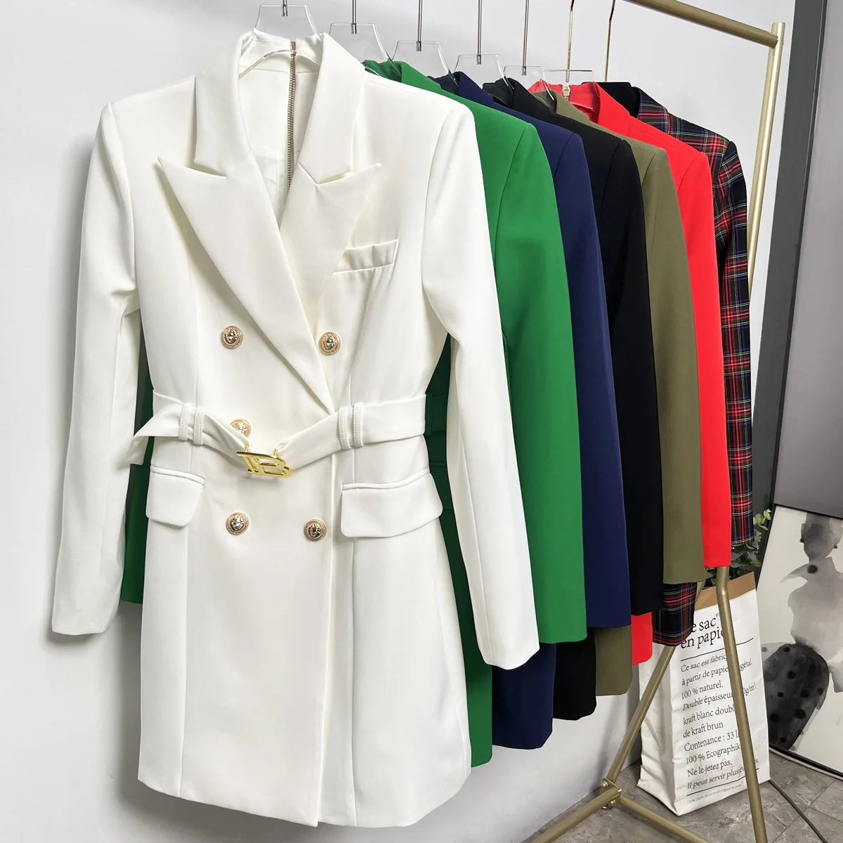 2024 Spring/Autumn New Fashion High-end Solid Color Belted Long-sleeve Slim-fit Elegant Blazer Dress jacket coat for Women