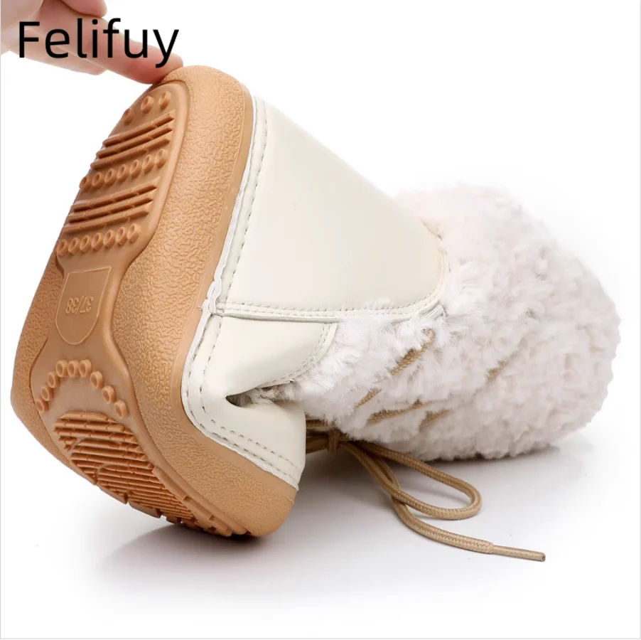 Winter Beige Boots Women Non Slip Warm Winter Lamb Snow Boots Platform Shoes for Women Middle Calf Botas De Mujer Winter Shoes