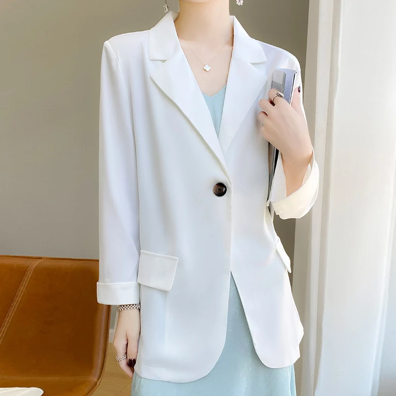 

Silk Lightweight Summer Suit Jacket Women's Hang Sensation Three Acetate Slim Fit Thin Sun Protection Top Button up Long Sleeve