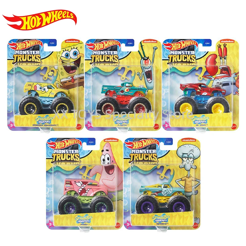 

Hot Wheels Monster Trucks SpongeBob SquarePants Series Car Models Set Patrick Mr. Krabs Squidward 1:64 Scale Kid Toy Truck HJG41