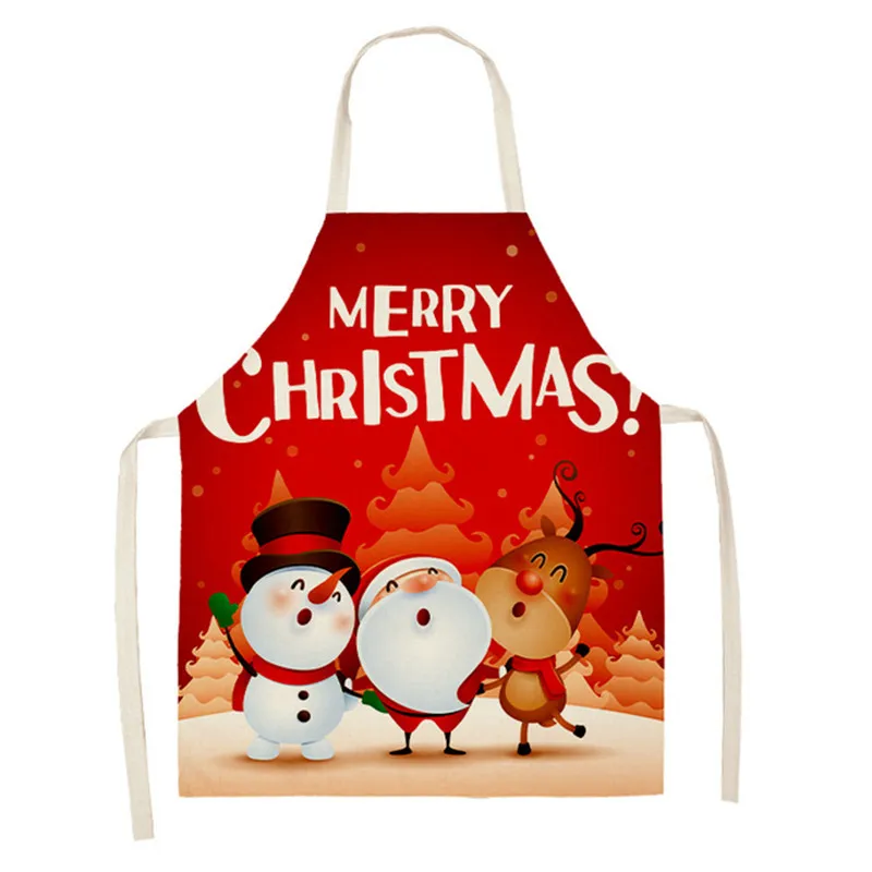 Cartoon Santa Claus Pattern Ladies Kitchen Apron 65x53cm Kids Sleeveless Cotton Linen