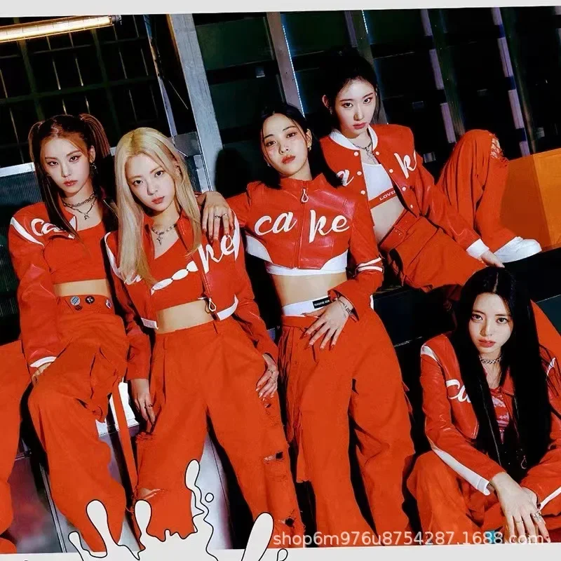 Kpop Women Group Jazz Dance Costume Outfit Sexy Red Zipper Jackets Straight Wide Leg Pants Performance Clothes Korean Stage Wear