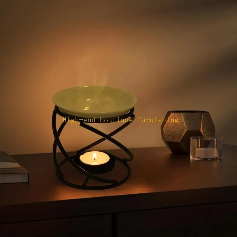 Ceramics Essential Oil Burners Tray and Metal Tealight Stand for Aromatherapies and Scented Diffusions Home Decoration