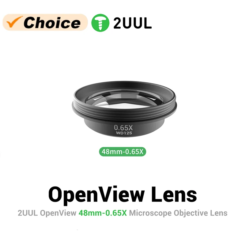 2UUL MS06 OpenView Lens WD125 0.65X Microscope Objective 48mm Thread No-Blocking Light Source for Trinocular Stereo Microscope