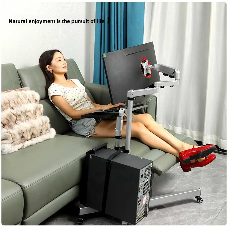 One-Click Lifting OK Tray Thickened Metal Computer Bracket Multi-Angle Bedside Desk Mute Caster Portable Household Lazy Table