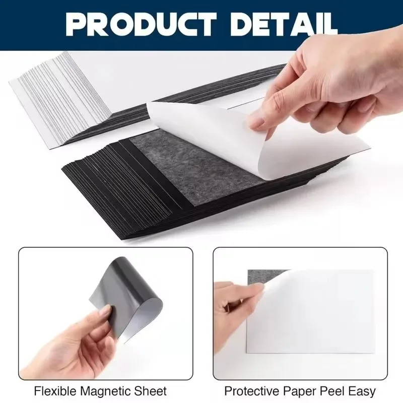20/50/70/100 Uds. Hojas Magnéticas Autoadhesivas de 50x20mm, Imanes Flexibles de Goma para Fotos, Tarjetas de Visita, Manualidades