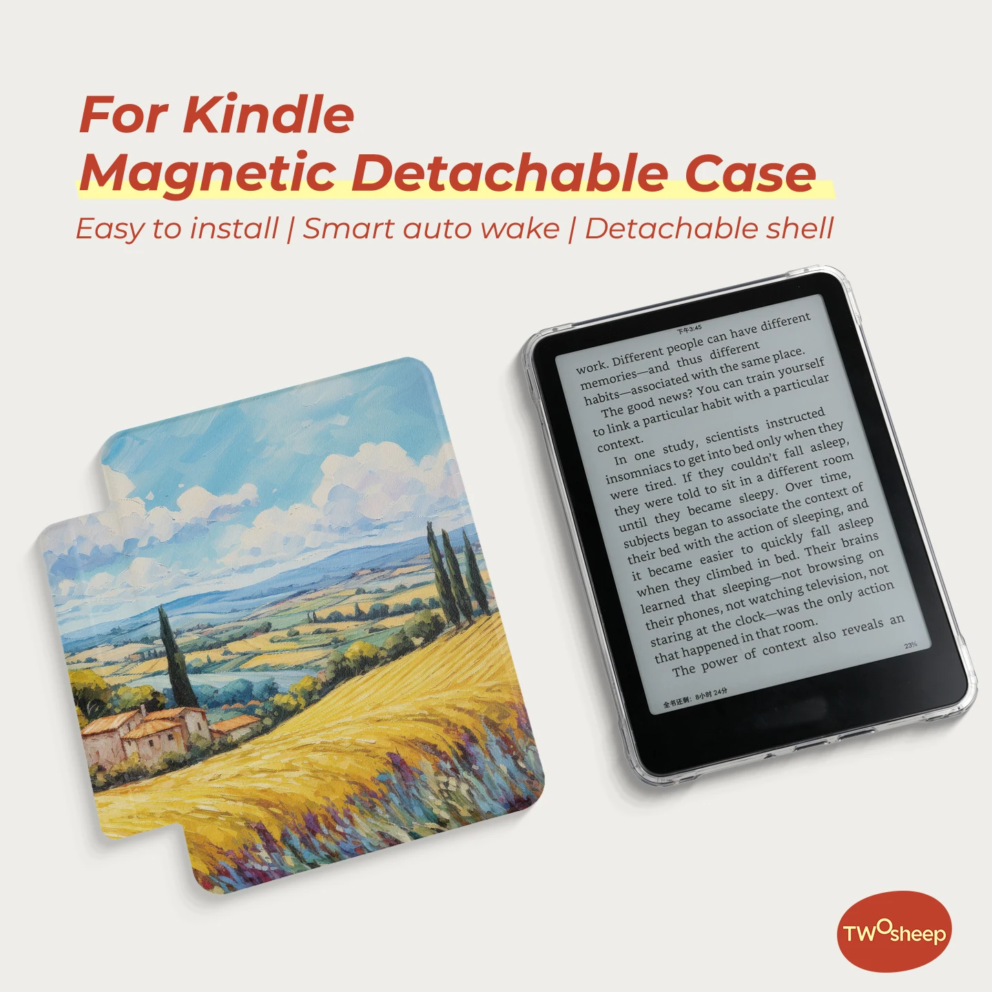 Twosheep suit for Kindle 11th Colosoft Paperwhite 12th 11th 10th 7th Magnetic Detachable Clear Back Auto Wake Sleep Illustration