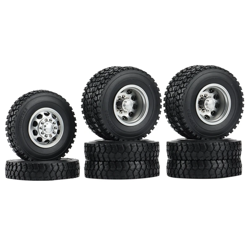 

6PCS Metal Front And Rear Wheel Hub Rubber Tire Wheel Tyre Complete Set For 1/14 Tamiya RC Trailer Tractor Truck Car Replacement