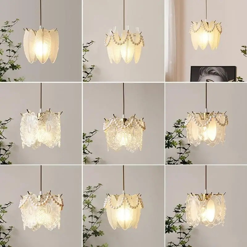 French style bedroom bedside lamp vintage crystal feather restaurant pendant light simple modern entrance hanging line light