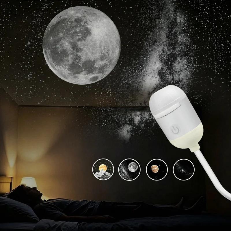 Mini Portable USB Starry Sky Projector Night Light Romantic Galaxy Projection Atmosphere Lamp Car Bedroom Sleeping Decor Lamp