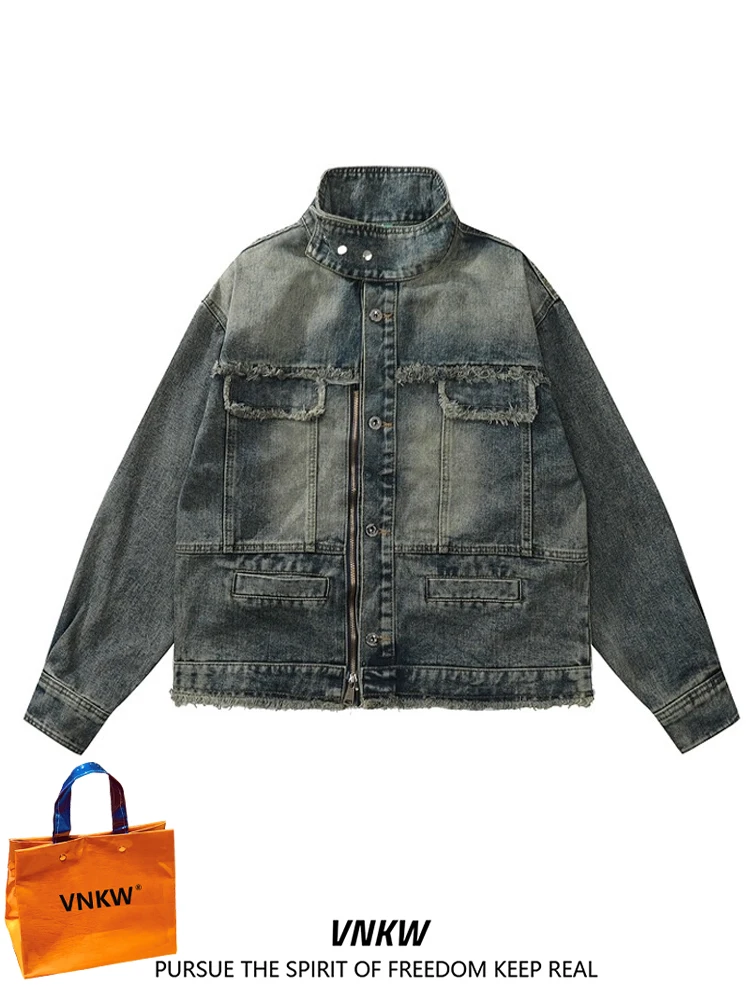 

Мужская джинсовая куртка в американском ретро-стиле, оверсайз, для весны и осени, свободного кроя, повседневная, маленький размер