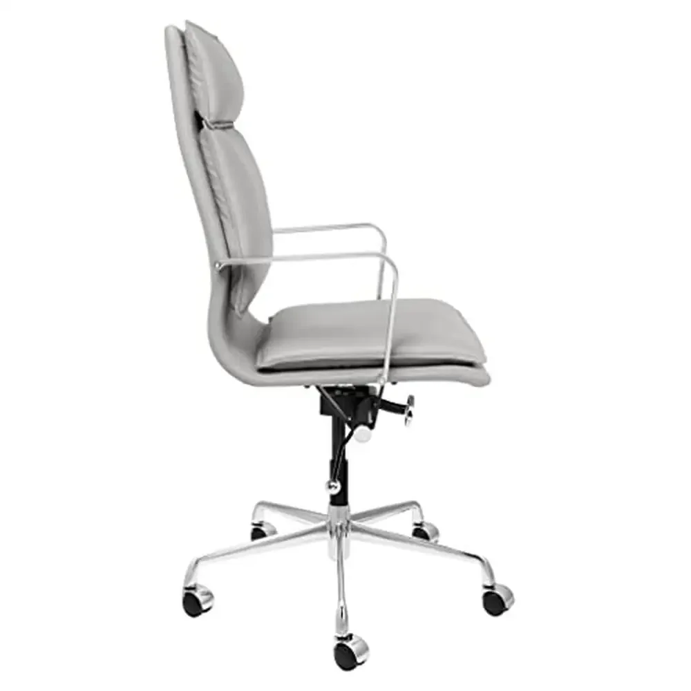 Lexi II Tall Back Padded Office Chair Swivel Arm Rest Comfort Chrome Frame Faux Leather Grey Computer_DECLSUPER FAST ASSEMBLY