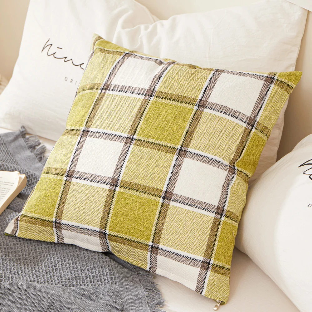 45x45cm Scottish Style Pastoral Square Check Cushion Cover Double-Sided Printed Linen Pillowcase Sofa Car Home Decoration