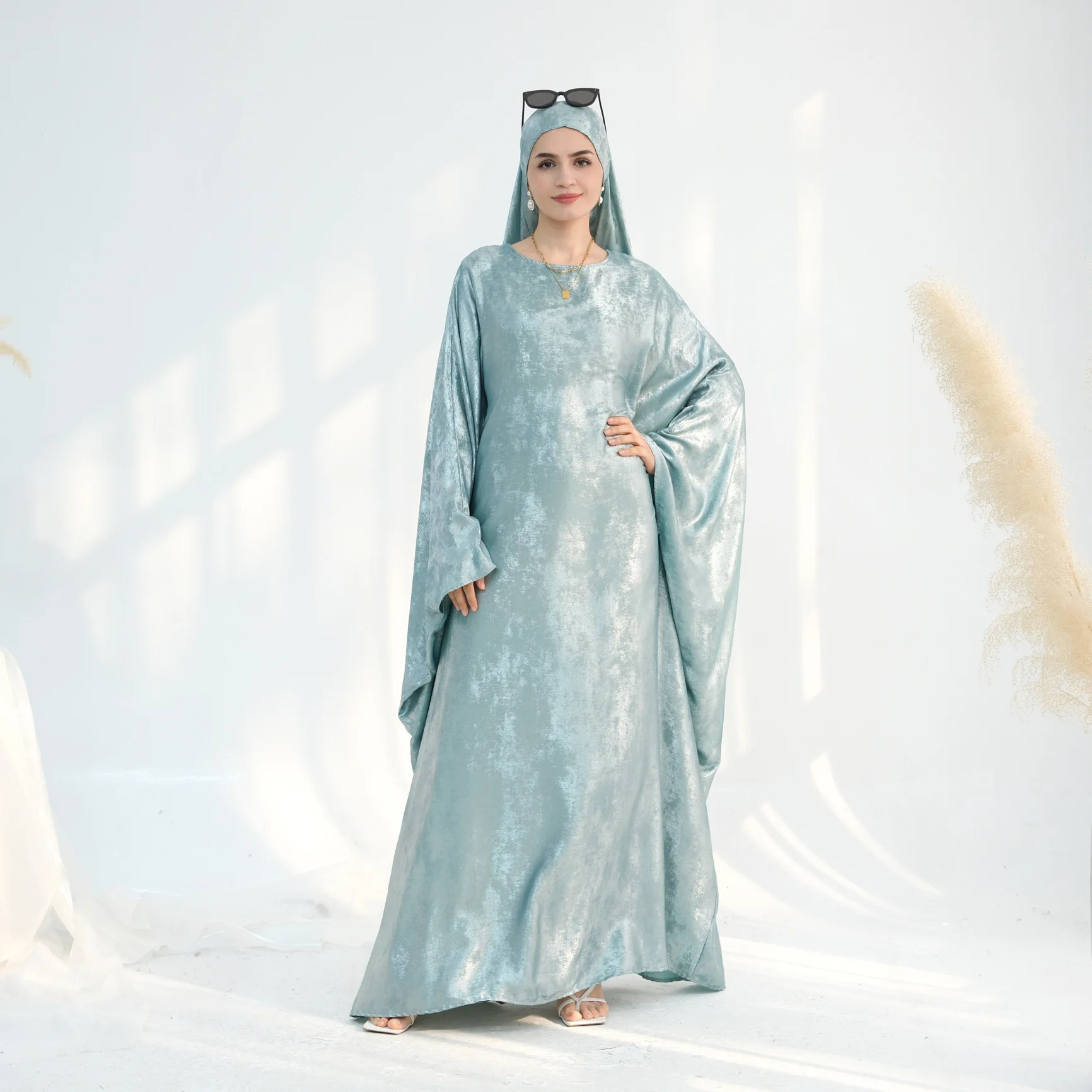 

Мусульманское платье с рукавом «летучая мышь», женское платье 2026, Ид Мубарак, Рамадан, Абая, Химар, Джилбаб, кафтан, халат, платья-хиджаб, Дубай, кимоно, исламская одежда