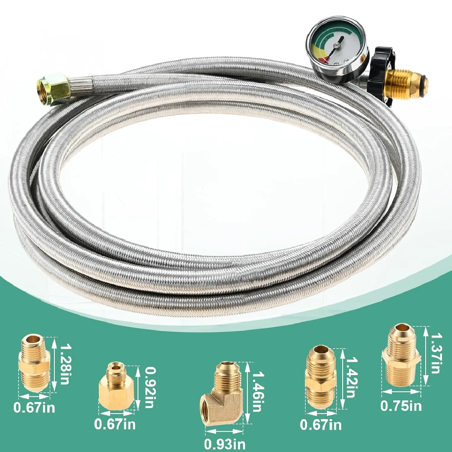 10FT High Pressure Braided Propane Hose Extension Kit with Convert Adapter 3/8