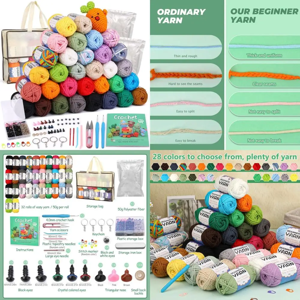 

Beginner Crochet Yarn Set: 32 Packs of Easy-to-Use Yarn for New Crocheters with Long Tail Keyword