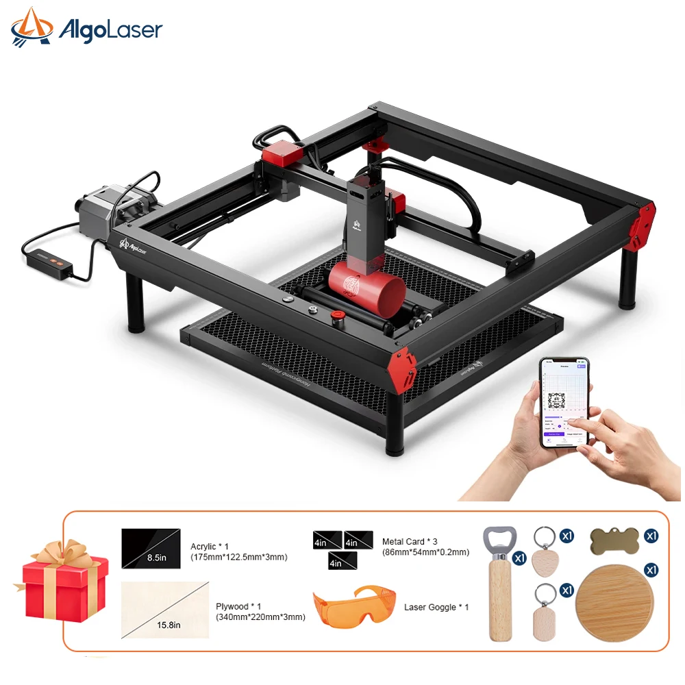 

AlgoLaser Alpha High Accuracy Laser Engraving Machine 400x400mm Large Working Area 10W Laser Power Engraver and Cutter for Wood