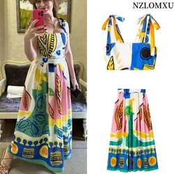 Printed Long Skirts For Women Fashion 2023 Pleated Midi Skirt Woman High Waist Skirt Sets Streetwear Summer Beach Skirt