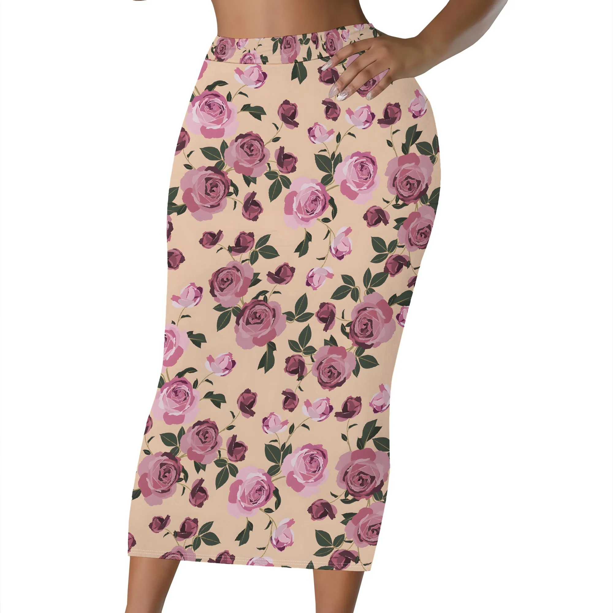 Gänseblümchen-Print, Rock, Blumenmuster, Midi-Länge, Dehnbarer Stoff, Freizeitkleidung, Büro-Outfit, S-2XL – Detail 8