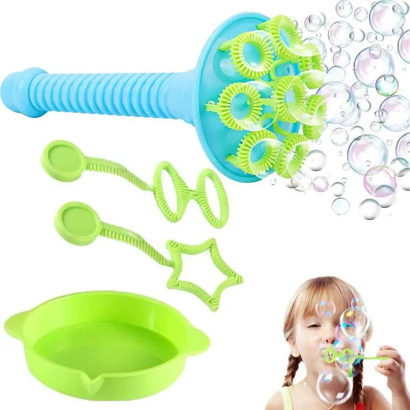 Big Bubble Wands Set 8 Hole Bubble Blower Set Creative Trumpet Shaped Bubble Maker with Tray Summer Party Favors Outdoor Toys