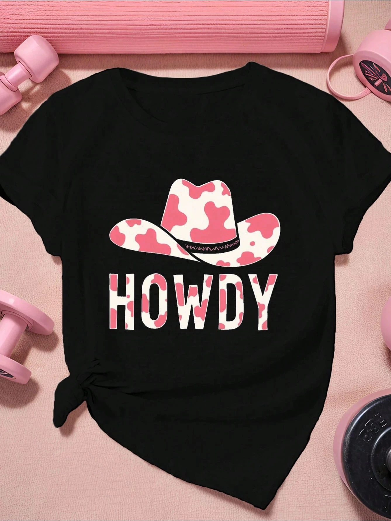 المرأة حجم كبير الدنيم الوردي المطبوعة الدنيم قبعة نمط قصيرة الأكمام تي شيرت 2026 الصيف رياضية غير رسمية عالية الجودة عنصر واحد