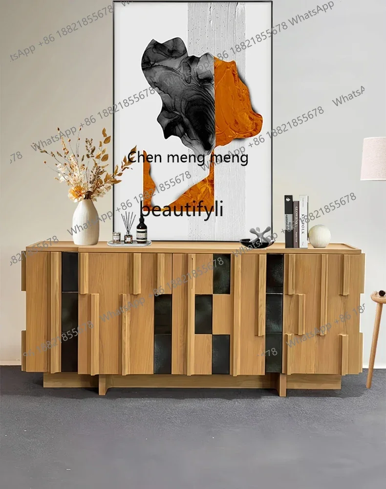 E153 Vintage Style Solid Wood Sideboard Cabinet for Living Room Home Storage Color Block Organizer Designer Entryway Cabinet