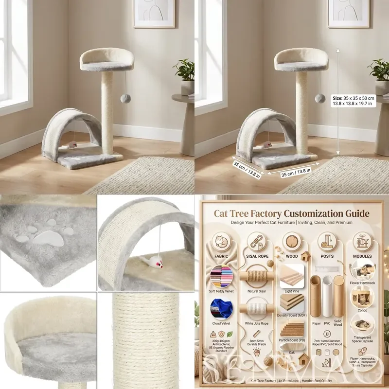 for 2026 New Luxury Modern Eco Friendly Small Area Integrated Wear Resistant Sisal Scratching Board Cat Tree