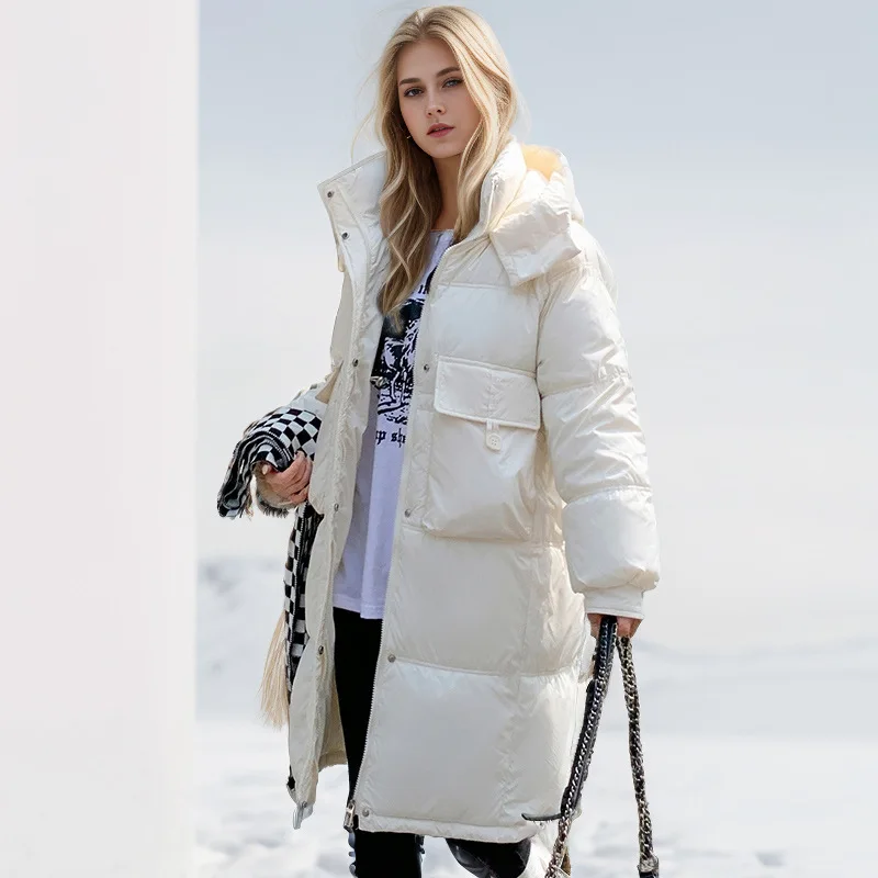 2024 New Winter Women Long Parkas Pockets Thick Warm Hooded Down Cotton Coat Female Loose Puffer Jackets Windproof Snow Overcoat