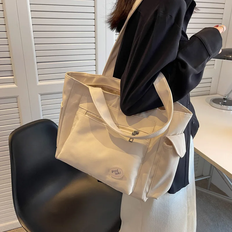 大容量キャンバストートバッグ-学生用-シンプル-ソリッドカラー-多用途-ショルダーハンドバッグ-カジュアルトート-学生用-学校用