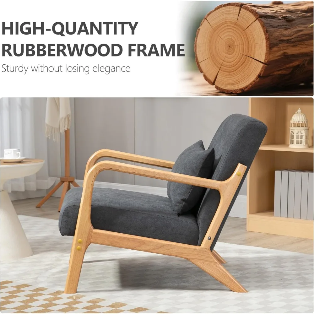 كرسي مميز، كرسي بذراعين منجد من قماش الكتان القطني مع إطار من الخشب الصلب لغرفة المعيشة وغرفة النوم والقراءة Noo