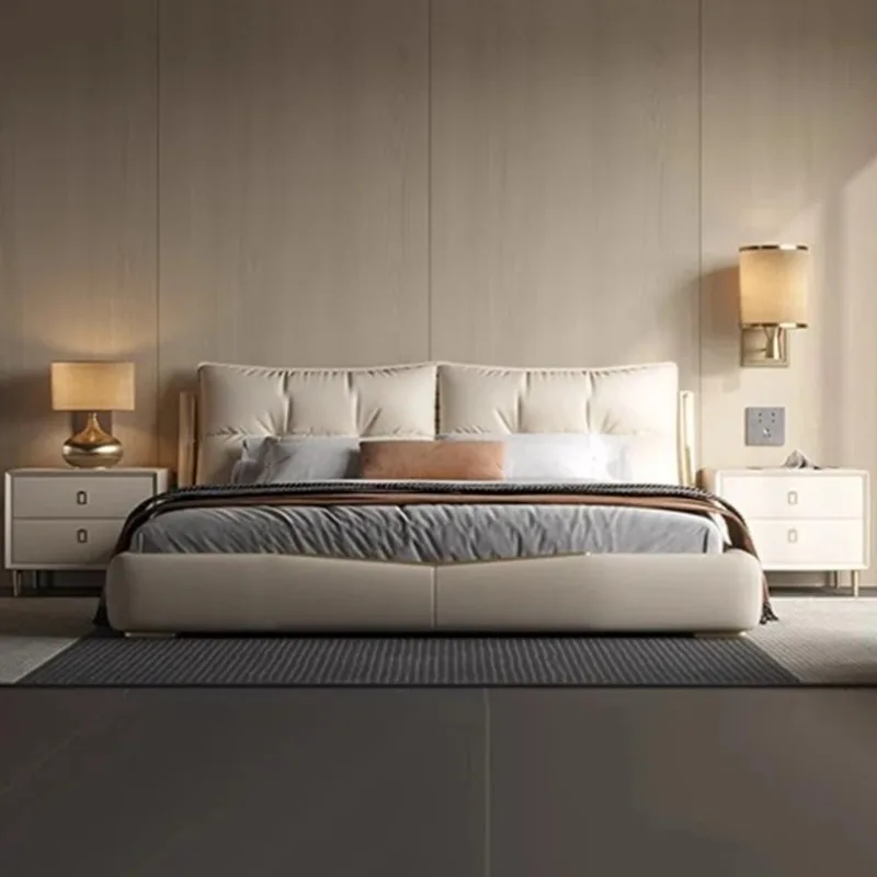 

Luxury French King Bedroom Beds Unique Full Size 180x200cm Headboard Bed Frames Aesthetic Minimalist French People Furniture