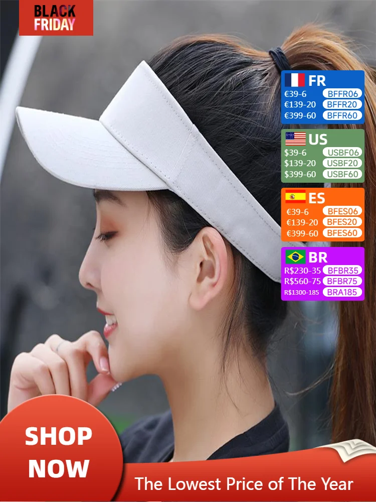 Sun Hat Women Baseball Cap Summer White Sun-Proof Caps Empty Top Visors Seaside Outdoor Sport Tennis Golf Hat