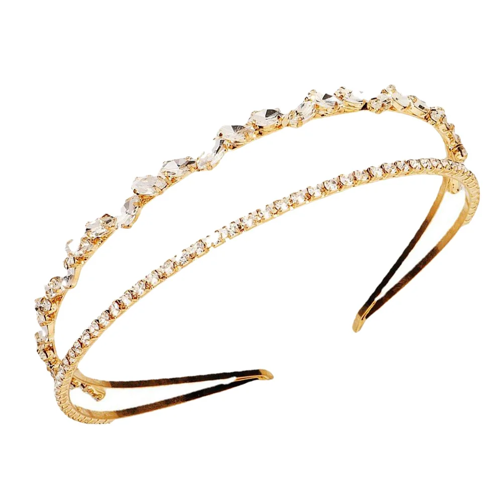 

Rhinestone Double Layer Headband Bridal Hair Band Wedding Crystal Crown Party Prom Head Accessory Rhinestone Headdress