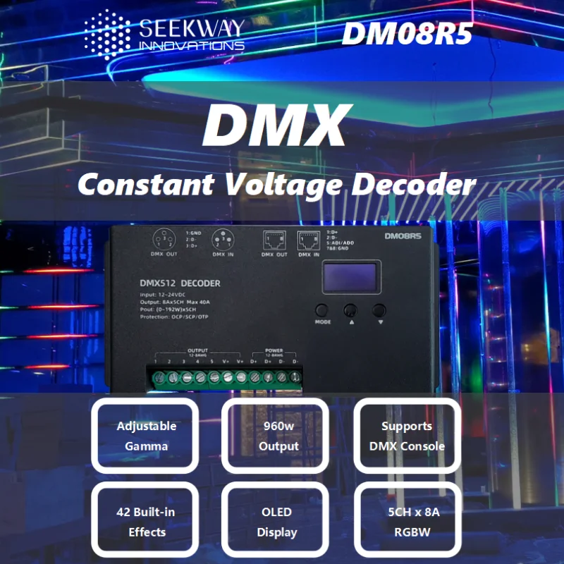 decodificador com tela oled dmx 512 controlador led rgbcc 512 5ch x 8a dc 12v24v 42 efeitos embutidos enderecamento automatico 01