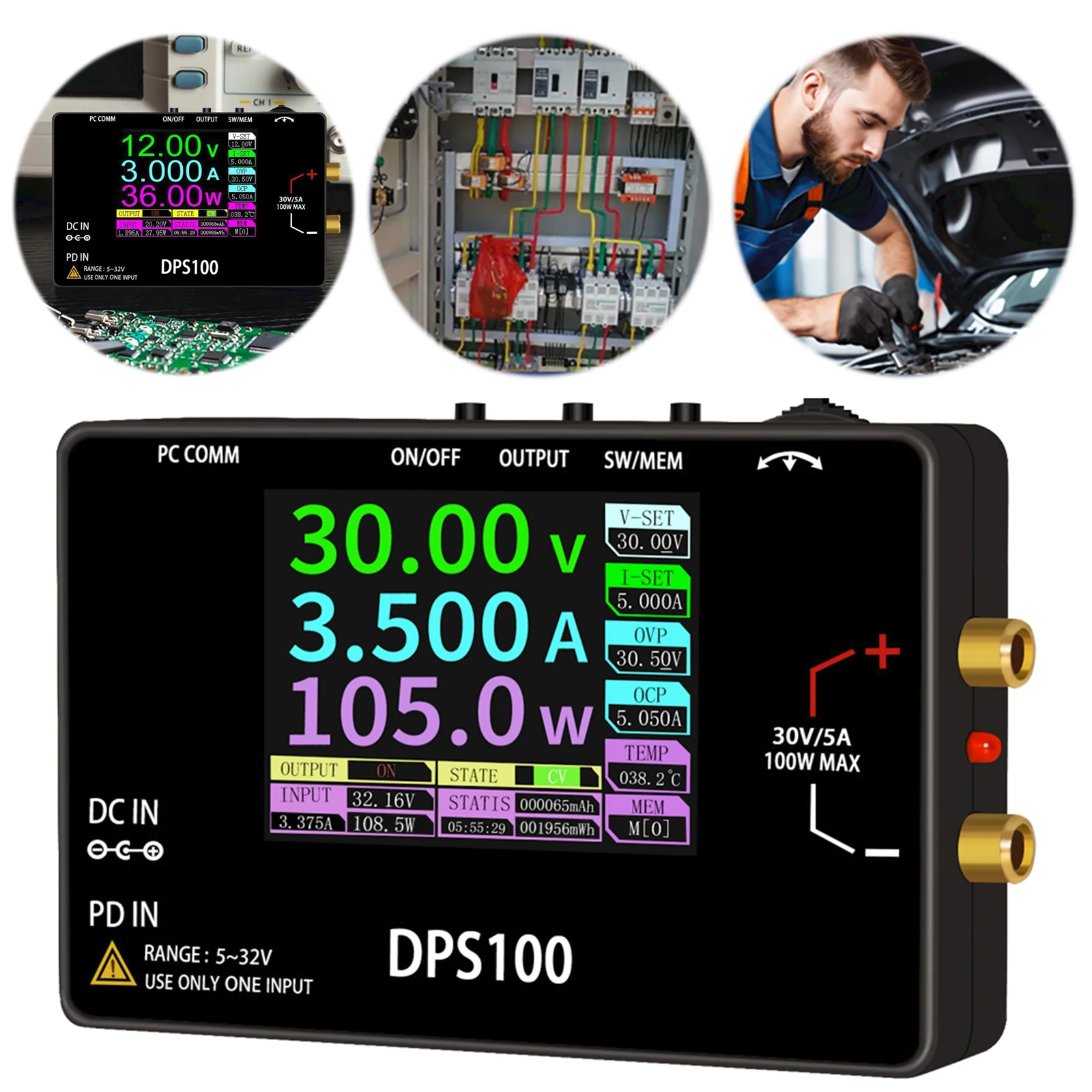 

Портативный лабораторный источник питания DPS100, 30В 5А 100Вт макс., миниатюрный импульсный блок питания постоянного тока для лабораторий
