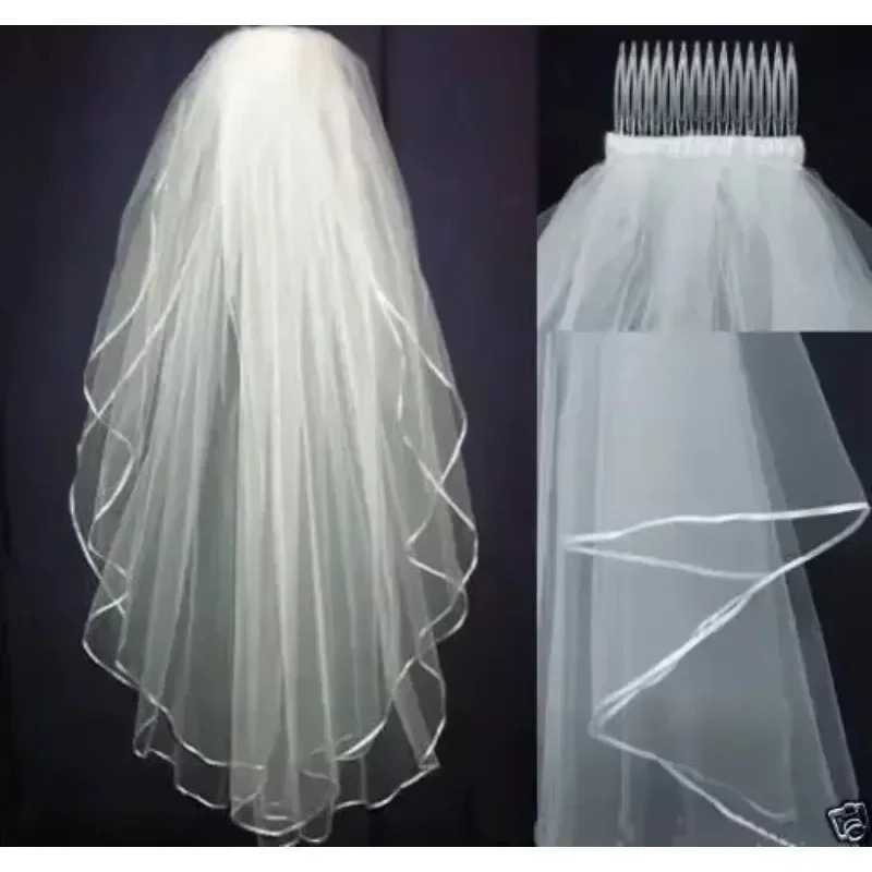 Spring Design White or Ivory 2 T Wedding Bridal Veil Satin Edge With Comb