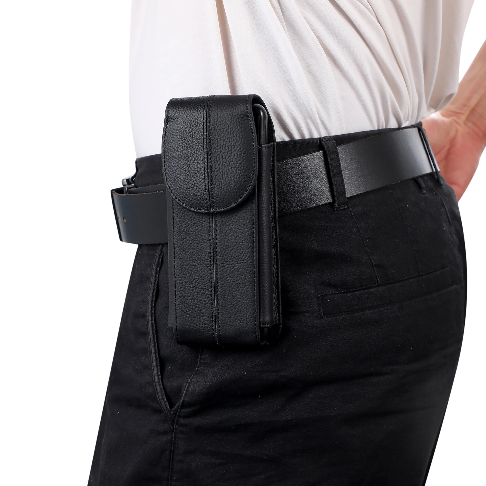 Cow Genuine Leather Belt Clip Case Men Waist Bag For Samsung Z Fold 6 5 4 3 2 5G,Galaxy Z Fold6 Fold5 Fold4 Holster Pouch Cover