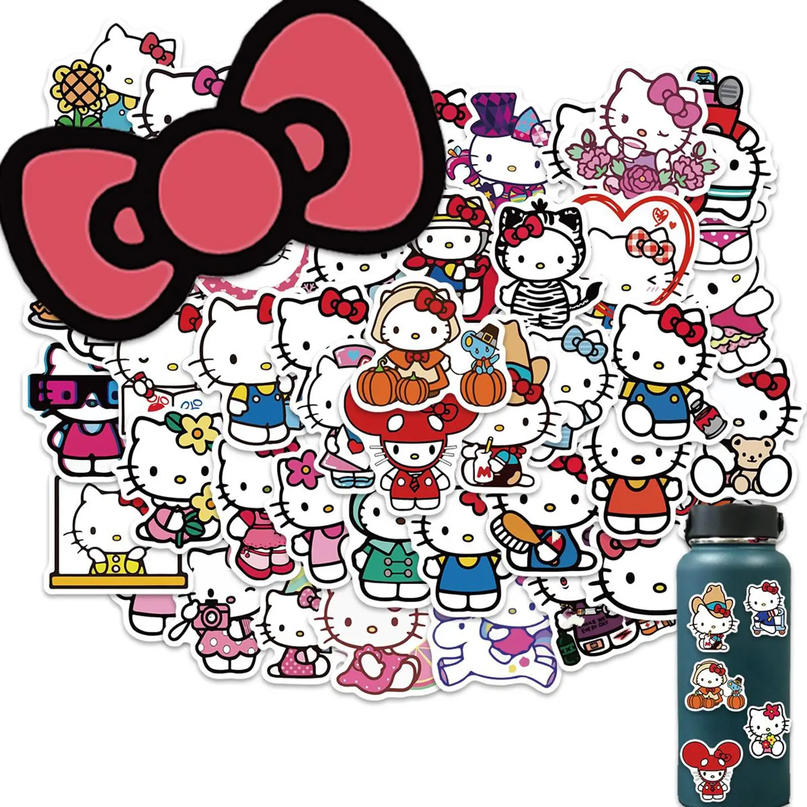 50/100pcs Cute Sanrio Hello Kitty Kawaii DIY Kids Teens Cartoon Anime Stickers Vinyl Waterproof Stickers for Skateboard Decals