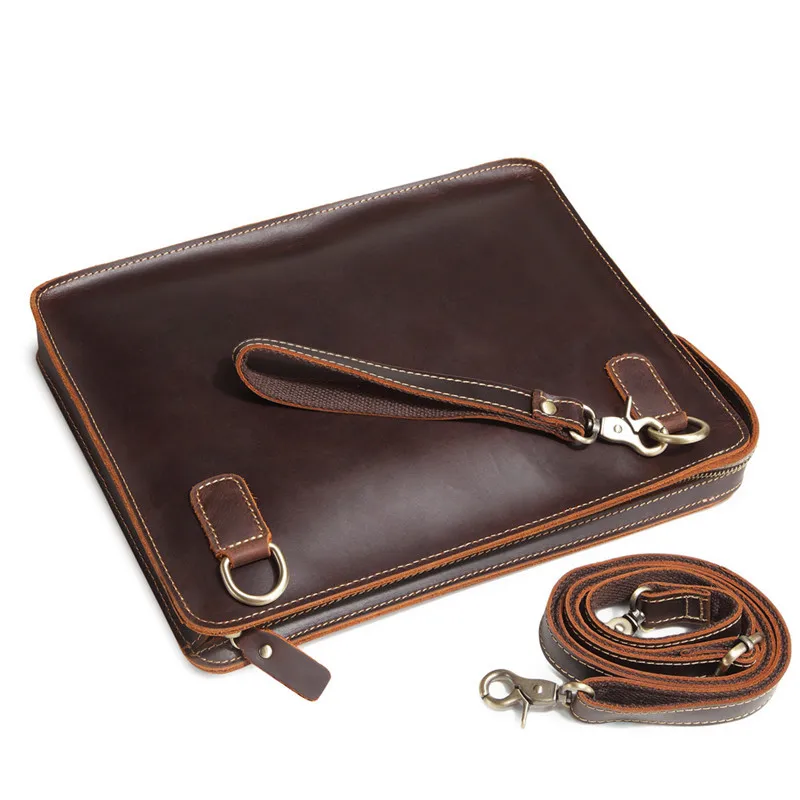Vintage Style Genuine Mad  Leather Men's Shoulder Bag Envelope Handbag Top Layer Cowhide Single Crossbody Satchel