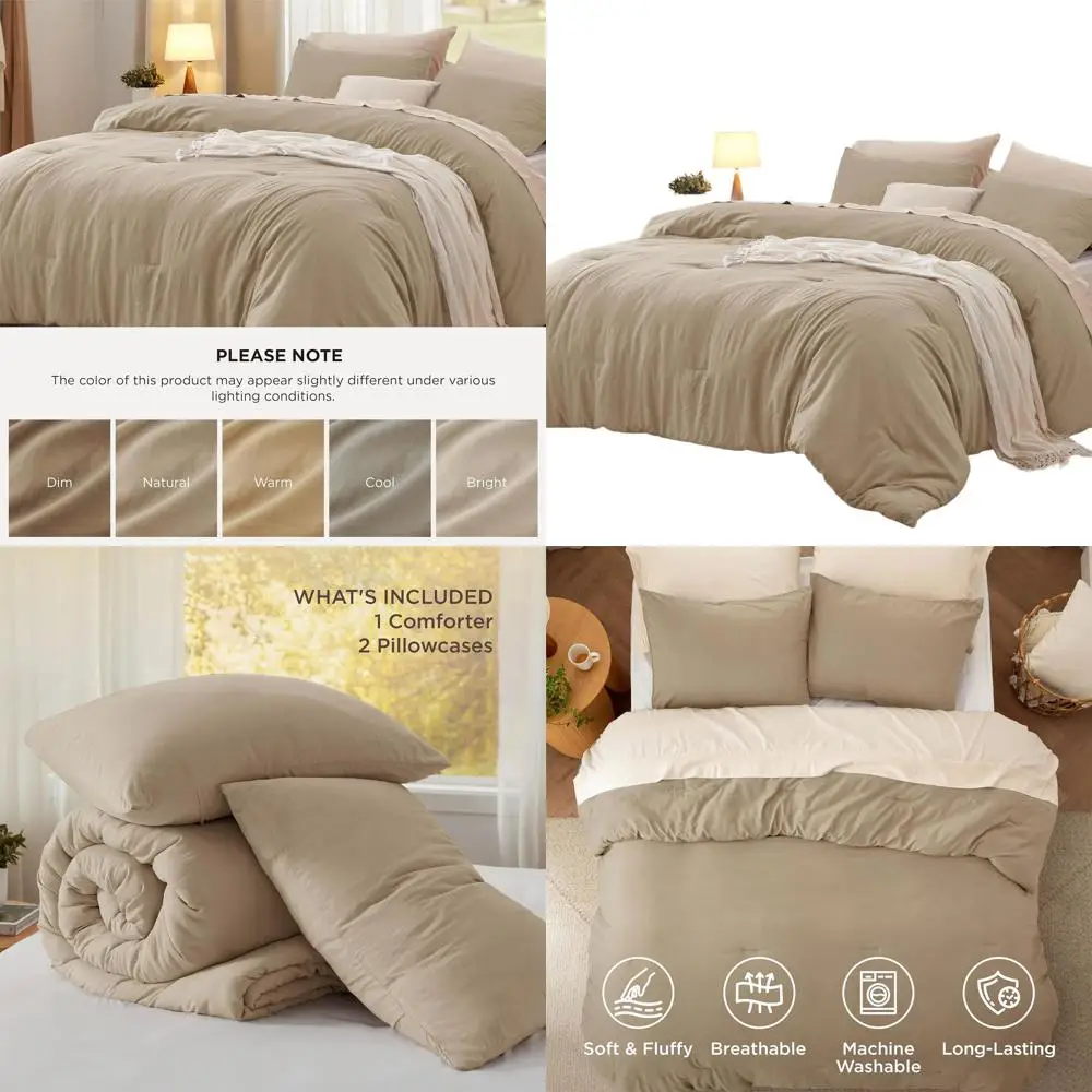 

Khaki Oversized Queen Comforter Set - 3-Piece Prewashed Soft Bedding with Lightweight Down Alternative and Pillowcases