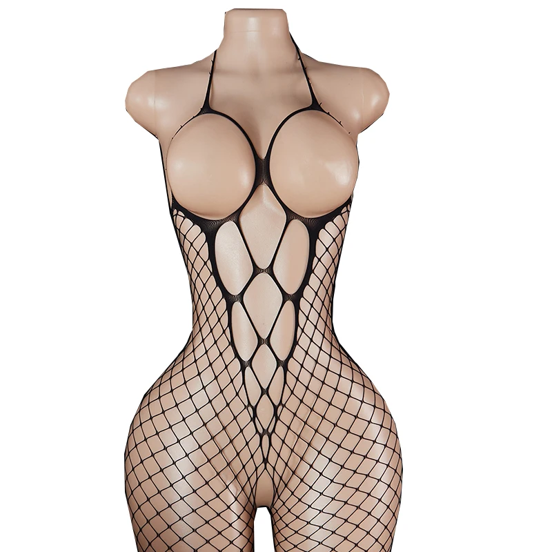Erotic Open Bra Lingerie Bodystocking Crotchless Black Hollow Deep V Sexy Women's Underwear Transparent Bodysuit Exotic Clothing