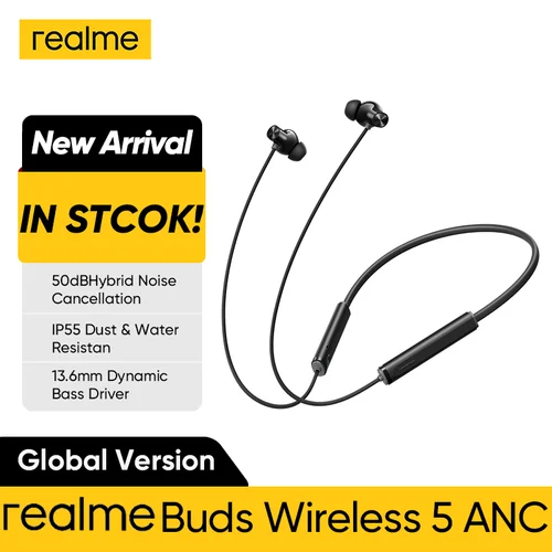 Nuevo realme Buds inalámbrico 5 ANC 13,6mm controlador de graves dinámico Bluetooth 5,4 50dB auricular inalámbrico con cancelación de ruido híbrido