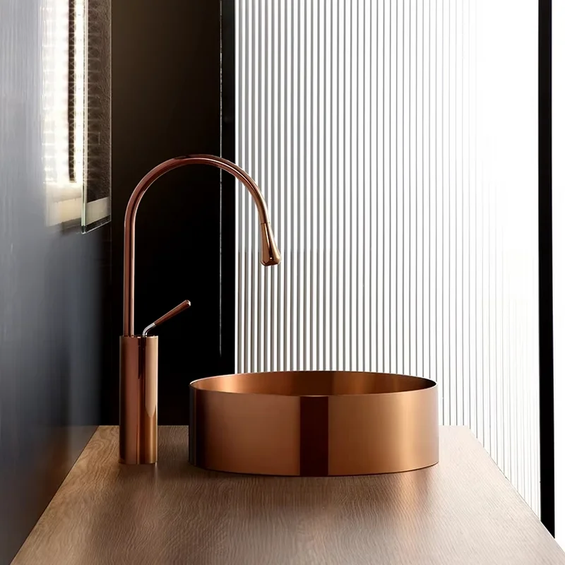 

Modern Advanced Luxury Rose gold stainless steel washbasin single basin bathroom home basin B&B American washbasin