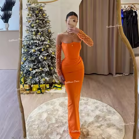 Customized Modest Boat Collar Solid Sheath Formal Evening Dress Pleated Backless Floor Length Party Dress for Bridal