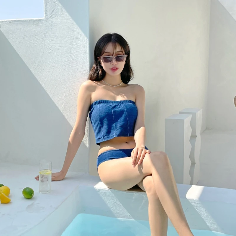 wisuwore Bikini Set Women Vintage High Waist Korean Style Bodycon Conservative 3 Piece Swimsuit Sexy College Beachwear image 5
