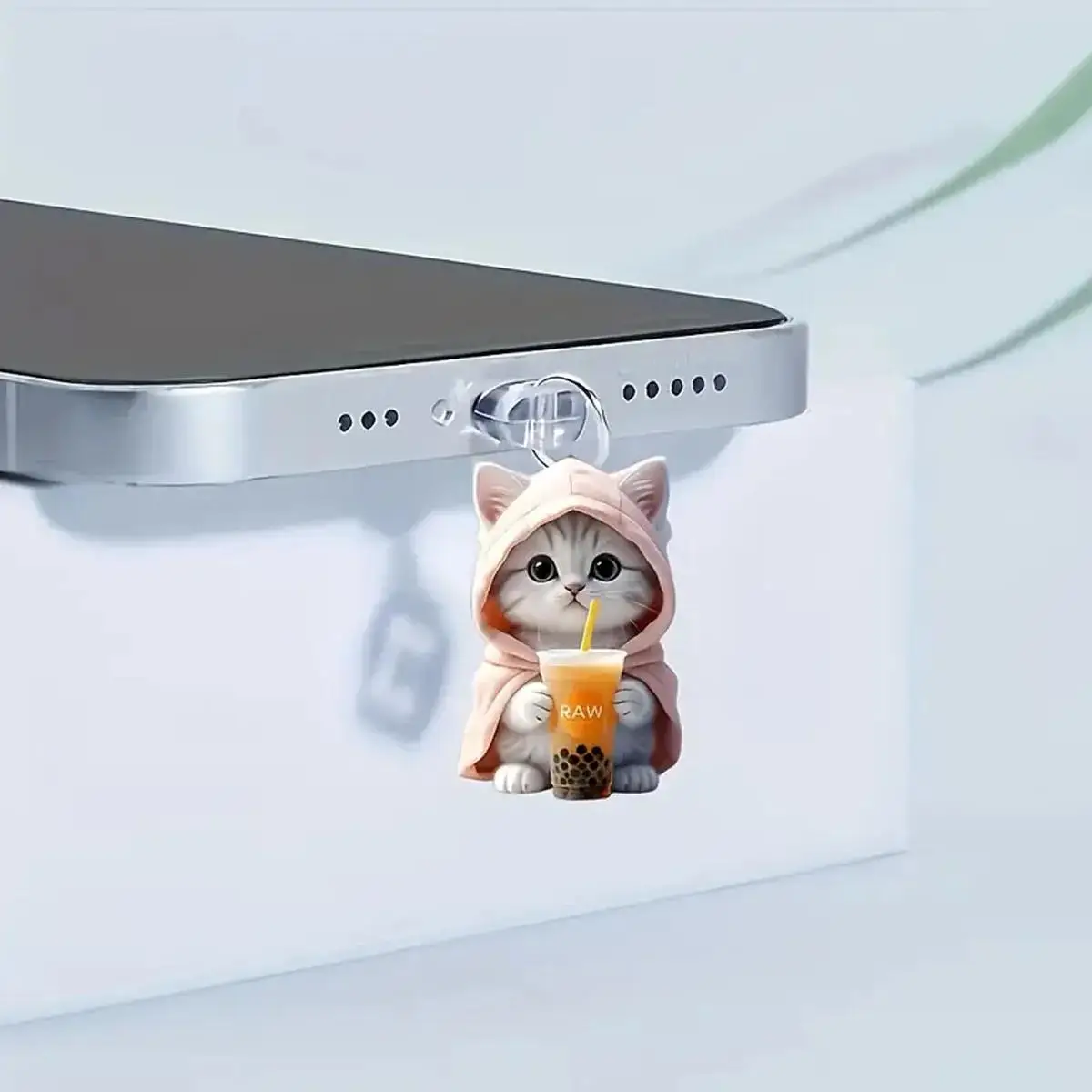 Cute Cartoon Cat Mobile Phone Dust Plug Acrylic Hanging Decorative Type-C Interface Protector Stopper For iPhone Huawei Realme view 3
