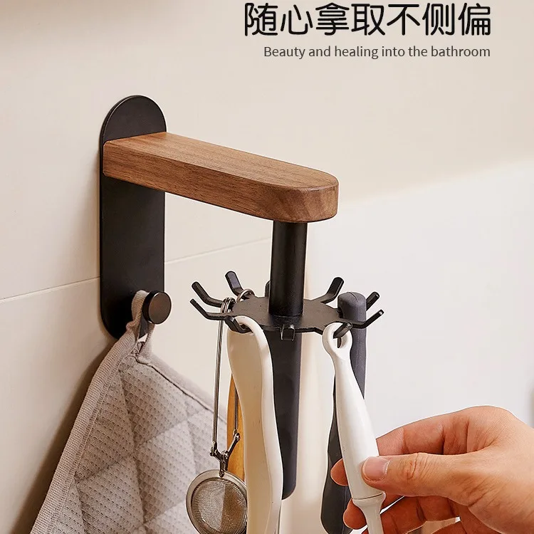 Solid wood accessible kitchen hook rotating multi-function spoon spatula storage rack kitchen utensil storage rack storage rack